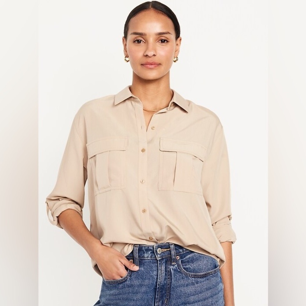 OLD NAVY Very Oversized Button Down Utility Shirt - A Stones Throw (color)